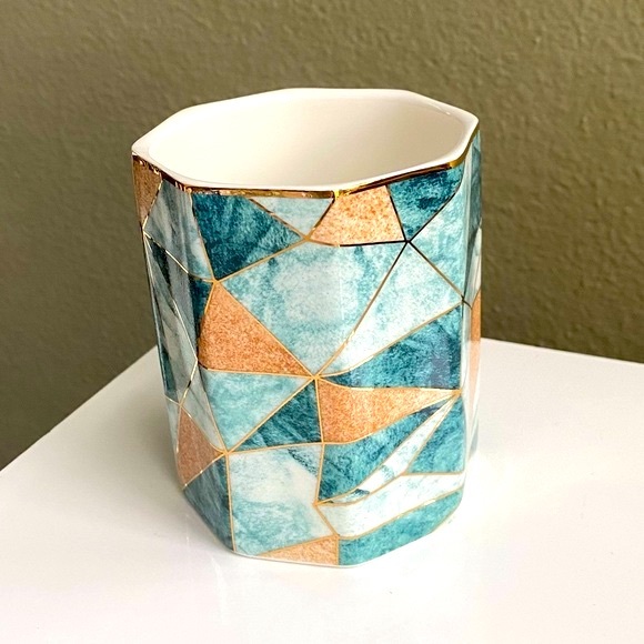Ceramic Organizer - Abstract Geometric - Contemporary Marbled - Green Orange NWT - Picture 3 of 7